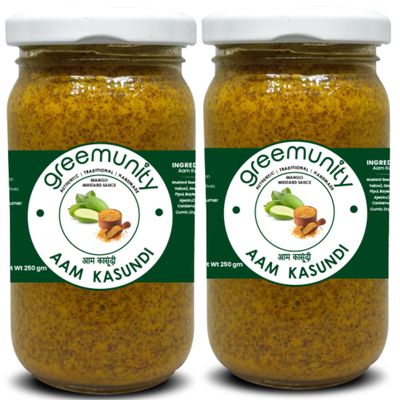 GREEMUNITY | Aam Kasundi - 500 gms Monthly Pack - Original Bengali Mango Kasundi - Mango Mustard Sauce - Authentic Traditional Handmade - Grandmother's Recipe - 250 gms [Pack of 2]