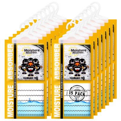 ZSZMFH 15 Pack Moisture Absorber & Max Odor Eliminator Hanging Bag, Charcoal Smell Remove Damp Musty Smell,Hanging Closet Dehumidifier Bags with 25g of Activated Charcoal (220g/pack) Yellow