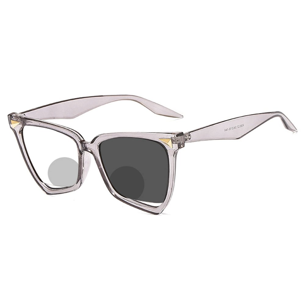 bullabulling Hollow Cat Eye Bifocal Reading Glasses, Photochromic Gray Sunglasses, 0.00/+2.50 Magnification for Women (silver, 2.5)