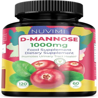 NUVIMI D Mannose 120 Capsules - 1000 mg per Dose - Dietary Supplement Helps Promote Urinary Tract Health - Natural Vegan UTI Defense