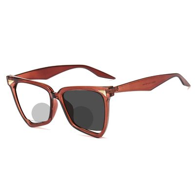 bullabulling Hollow Cat Eye Bifocal Reading Glasses, Photochromic Gray Sunglasses, 0.00/+2.50 Magnification for Women (brown, 1.25)