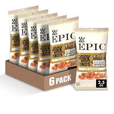 EPIC BBQ Pork Rinds Gluten Free, 2.5oz (Pack of 6)