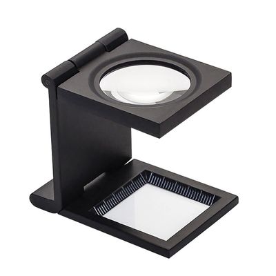 10X Mini Three-Folding Magnifier Portable Zinc Alloy Magnifying Glass 28mm Pocket Standing Optical Lens Square Magnifying Loupe with Scale for Reading Jewelry Crafts Textile