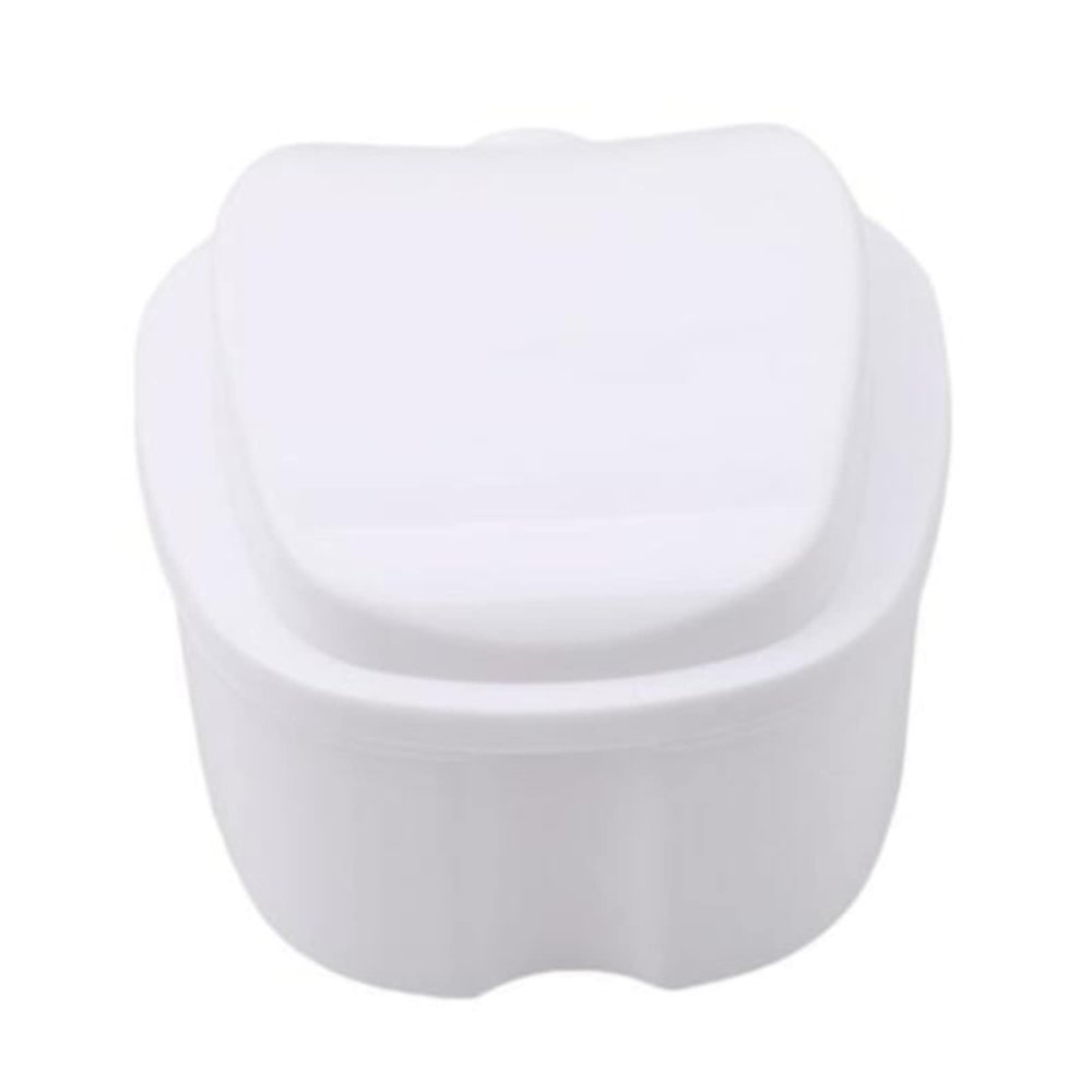 Sevenfly Denture Bath Case Cup Box Holder Storage Soak Container with Strainer Basket for Travel Cleaning,White