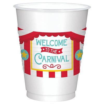Amscan Carnival Clear/Red Printed Plastic Cups - 16 oz., Pack of 25 - Perfect for Birthdays, Halloween & Kids Parties