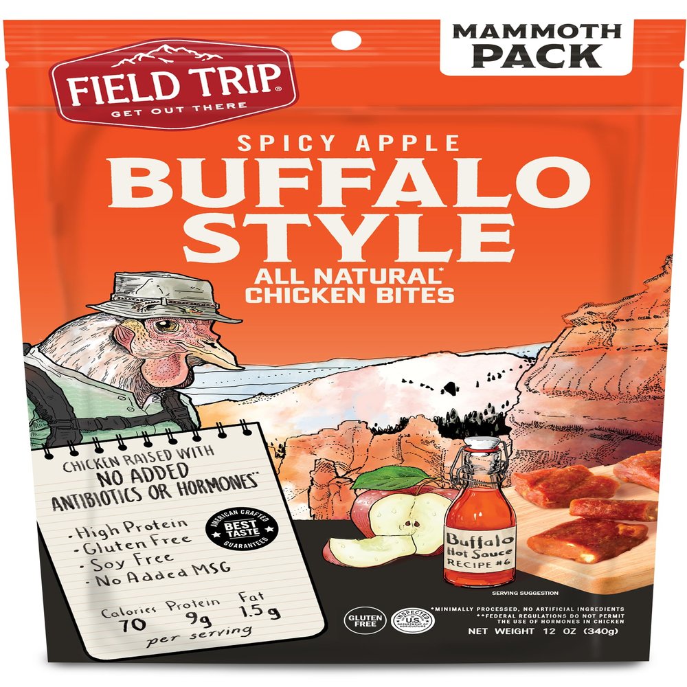 Field Trip Chicken Jerky Bites, All Natural and Gluten Free, Keto and Paleo-Friendly Healthy Snack, Low Calorie, High Protein Snacks with No Nitrates, 12oz Bag, Spicy Buffalo Style