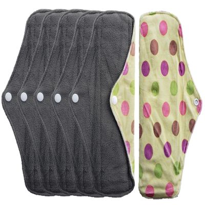 Aslana 6-Pack Reusable Cloth Menstrual Pads Sanitary Napkins for Regular Flow (M, Flower Art 4 Petal Red Green Blue Yellow)