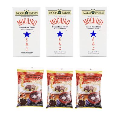 3-Pack Koda Farms Mochiko Sweet Rice Flour + 3-Pack Shirakiku Tsubu An (Coarse Sweetend Red Bean Paste) (3 Mochiko Rice + 3 Tsubu An)