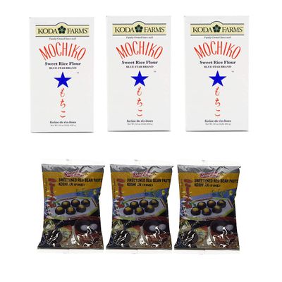 3-Pack Koda Farms Mochiko Sweet Rice Flour + 3-Pack Shirakiku Tsubu An (Coarse Sweetend Red Bean Paste) (3 Mochiko Rice Flour + 3 Koshi An (Fine Paste))