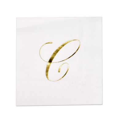 Gift Boutique 100 Gold Monogram Cocktail Napkins Letter C Disposable Paper Pack Elegant Metallic Golden Foil Beverage Napkin for Wedding Holiday Tea Party Bridal & Baby Shower Decorative Napkin