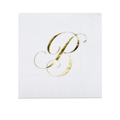 Gift Boutique 100 Gold Monogram Cocktail Napkins Letter B Disposable Paper Pack Elegant Metallic Golden Foil Hand Napkin for Powder Room Wedding Holiday Birthday Party Baby Shower Decorative Towels