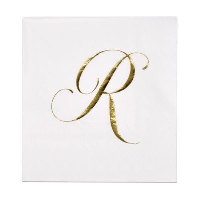 Gift Boutique 100 Gold Monogram Cocktail Napkins Letter R Disposable Paper Pack Elegant Metallic Golden Foil Hand Napkin for Powder Room Wedding Holiday Birthday Party Baby Shower Decorative Towels