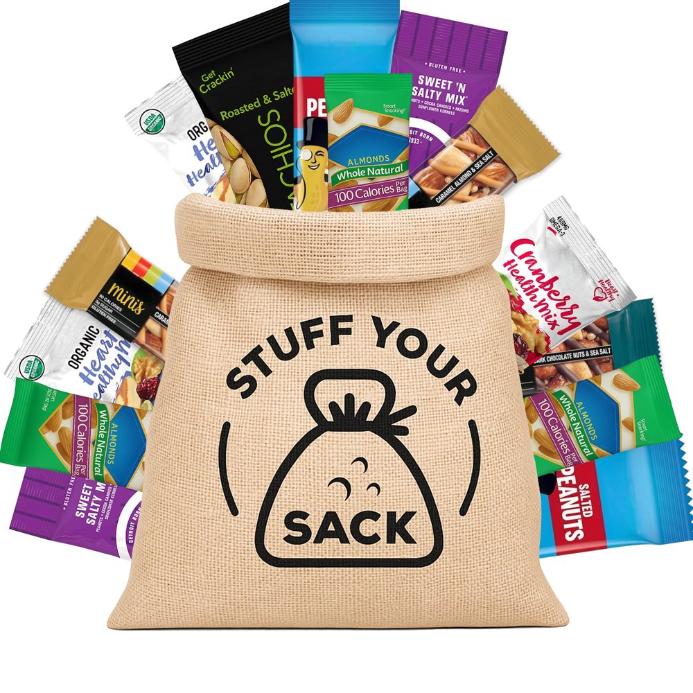 Healthy Nut Snack Packs  25 Count Assortment of Almond, Cashew, Pistachio, and Mixed Nut Portions  ProteinRich, GlutenFree Snack Box by Stuff Your Sack