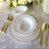 " OCCASIONS " 50 Plates Pack (25 Guests)-Heavyweight Wedding Party Disposable Plastic Plate Set -25 x 10.25'' Dinner + 25 x 7.5'' Salad/dessert plates (Rochelle White and Gold) view 3