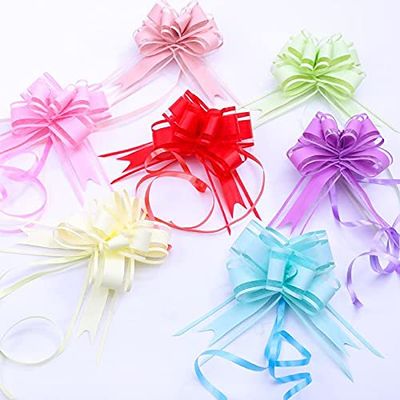 100pcs Large Size 50mm Beautiful Solid Color Pull Bow Ribbon Gift Packing Flower Bow Bowknot Party Wedding Car Room Decoration (Mixed Colors)