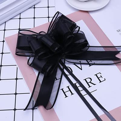 100pcs Large Size 50mm Beautiful Solid Color Pull Bow Ribbon Gift Packing Flower Bow Bowknot Party Wedding Car Room Decoration (Black)