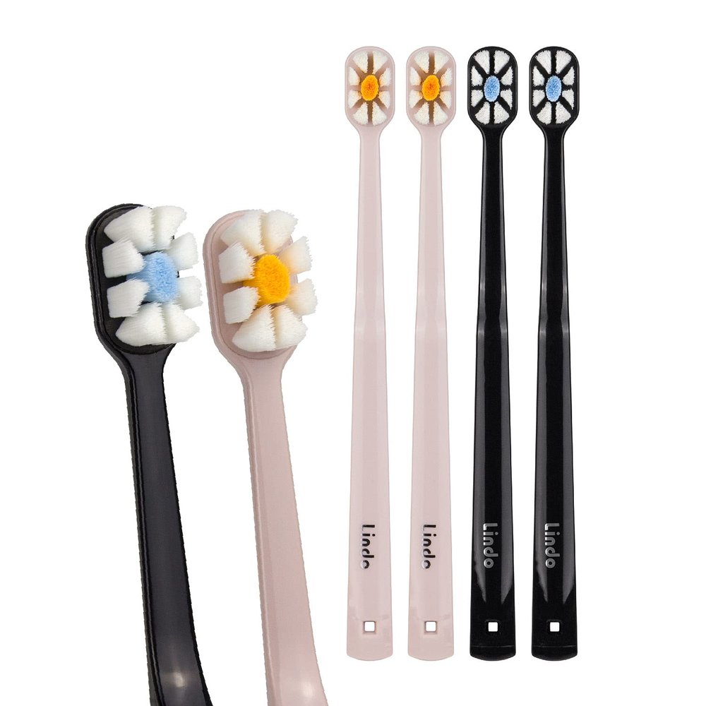 Lindo Polishing Toothbrush - for Sensitive Gums and Teeth, 12000+ Ultra Fine Bristles, Soft and Gentle, Deep Clean, Pack of 4 (Blue, Gray, Beige, Black) (Original Black, Beige, 4 Pack)