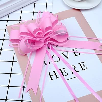 100pcs Large Size 50mm Beautiful Solid Color Pull Bow Ribbon Gift Packing Flower Bow Bowknot Party Wedding Car Room Decoration (Pink)