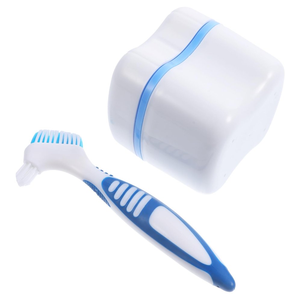 Healifty Portable Toothbrush with Tooth Box Creative Double- Design for Cleaning of Dentures for Travel and Daily Use Lightweight and Easy to Carry