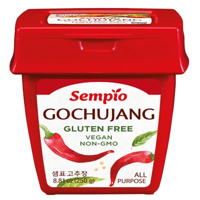 SEMPIO Gluten Free Gochujang: Korean Red Chili Pepper Paste, Sweet Spicy Savory Paste, Traditional Fermented Condiment for Cooking, Marinades, Dips, Creamy Sauces, Vegan, Non GMO (8.8oz/250g)