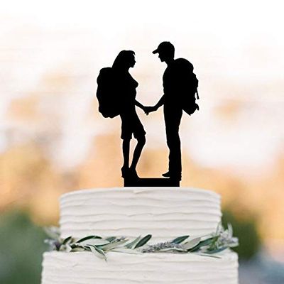 Hiking Couple Cake Topper Backpacking Bride And Groom Outdoor Wedding Mountain Wedding Cake Topper