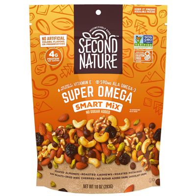 Second Nature Super Omega Smart Mix, Good Source of Antioxidant Vitamin E, Good Source of Fiber, No Artificial Colors, Flavors or Preservatives, Low Sodium, Kosher, Gluten Free & Non-GMO, 10 Ounce (Pack of 6)