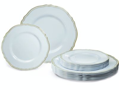 " OCCASIONS " 120 Plates Pack,(60 Guests) Heavyweight Premium Wedding Party Disposable Plastic Plates Set -60 x 10.25'' Dinner + 60 x 7.5'' Salad/Dessert (Rochelle Blue and Gold)