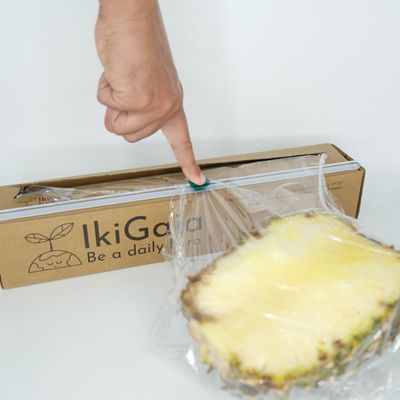 100% Compostable Plastic Wrap Dispenser With Cutter - Ikigaia - PLA/PBAT Cling Wrap With Slide Cutter - 11.8" x 656 feet - XXL For Less Delivery - Extra Thick Saran Wrap Dispenser - Food Wrap