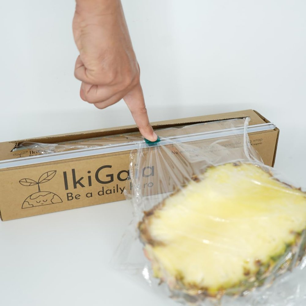 100% Compostable Plastic Wrap Dispenser With Cutter - Ikigaia - PLA/PBAT Cling Wrap With Slide Cutter - 11.8" x 656 feet - XXL For Less Delivery - Extra Thick Saran Wrap Dispenser - Food Wrap