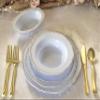 OCCASIONS 120 Plates Pack, Heavyweight Disposable Wedding Party Plastic Plates (9'' Luncheon Plate, Rochelle Blue & Gold) view 3