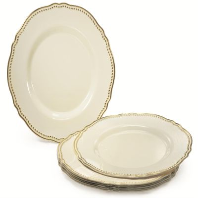 OCCASIONS 120 Plates Pack, Heavyweight Disposable Wedding Party Plastic Plates (9'' Luncheon Plate, Rochelle Ivory & Gold)