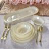 OCCASIONS 120 Plates Pack, Heavyweight Disposable Wedding Party Plastic Plates (9'' Luncheon Plate, Rochelle Ivory & Gold) view 3