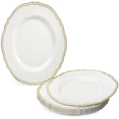 OCCASIONS 120 Plates Pack, Heavyweight Disposable Wedding Party Plastic Plates (9'' Luncheon Plate, Rochelle White & Gold)