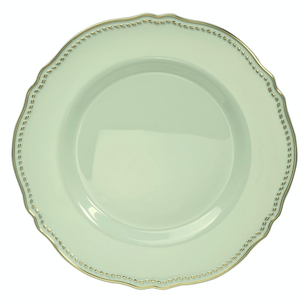 OCCASIONS 120 Plates Pack, Heavyweight Disposable Wedding Party Plastic Plates (9'' Luncheon Plate, Rochelle Seafoam/Mint & Gold)