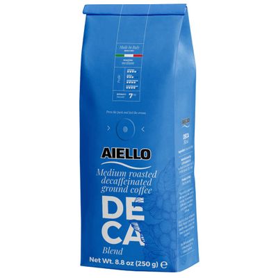 Aiello Caffe Naturally Decaffeinated Premium Ground Medium Roasted Gourmet Italian Coffee 8.8 oz