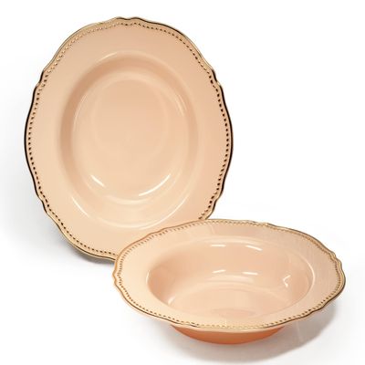 OCCASIONS 120 Plates Pack, Heavyweight Disposable Wedding Party Plastic Plates (7.5'' Appetizer/Dessert Plate, Rochelle Antique Rose & Gold)