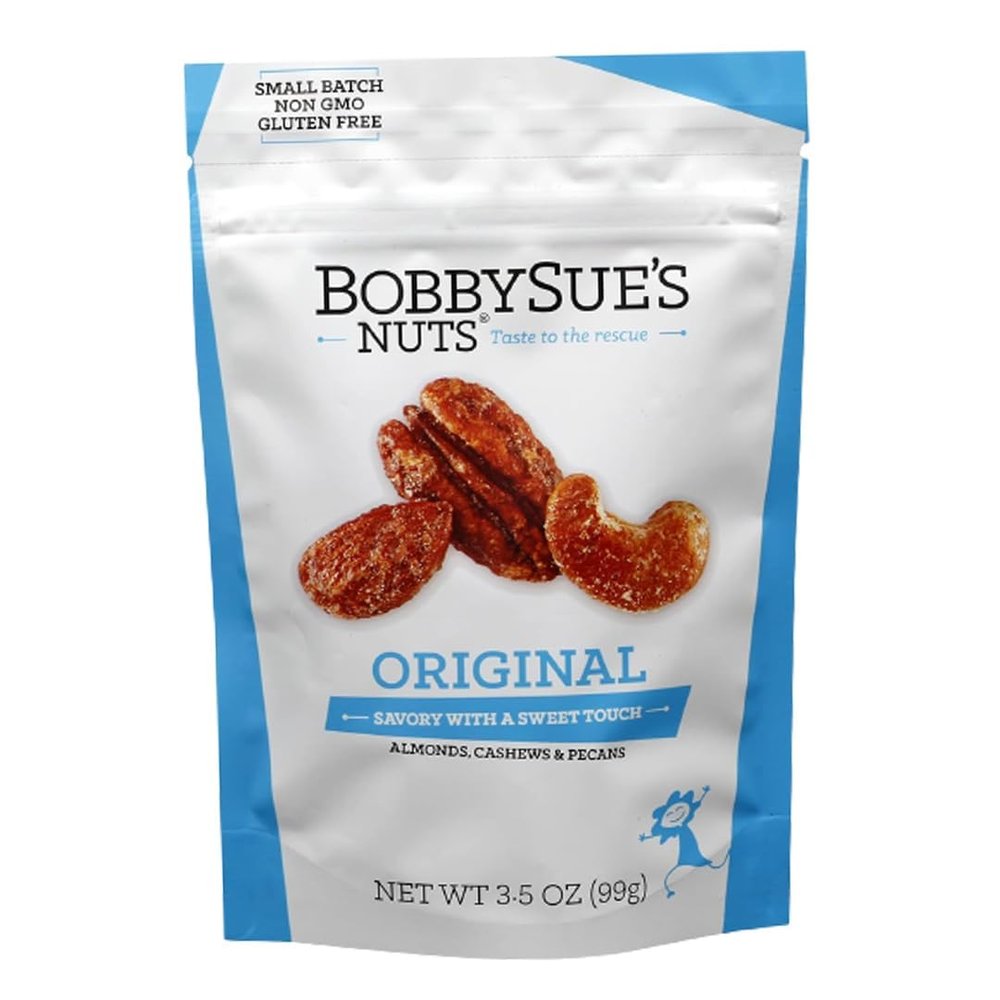 BobbySue's Nuts Original Style, All Natural, Healthy Snack, Gluten Free, Low Sugar, and High Protein Nuts Mix of Almonds, Cashews, Pecans, 3.5 Ounce, 8 Pack