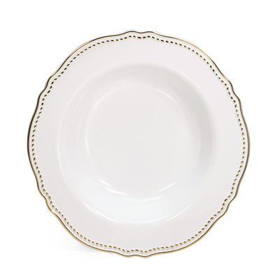 " OCCASIONS " 60 Plates Pack, Premium Heavyweight Disposable Wedding Party Plastic Bowls (10 oz Soup/Dessert Bowl, Rochelle White & Gold)