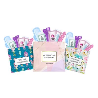 3 x Menstrual All-in-One Kits - Assorted Colors | Convenience on The Go | Single Period Kit Packs | Individually Wrapped Feminine Hygiene Products (Under The Sea/Light Rose/Butterflies)