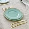 " OCCASIONS " 60 Plates Pack, Premium Heavyweight Disposable Wedding Party Plastic Bowls (10 oz Soup/Dessert Bowl, Rochelle Seafoam/Mint & Gold) view 3