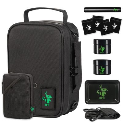 BFX Odor Proof Bag Set - w/Lock, 2 Smell and Odor Proof Bag, Smell Absorbing Bag Odorless Scent Proof Box, Smell Free Proof Pouch Rolling Tray Set Air Tight Tube Airtight Jar 4 Mylar Bags