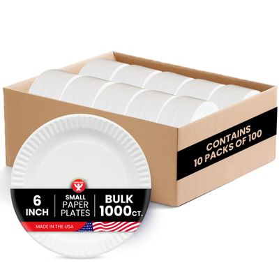 Hygloss Bulk Small Paper Plates 6-Inch - Dessert Plates Disposable for Party, Cake, Appetizer, Snack, Foodware, Crafts & More - Environmentally Friendly - White, Uncoated, Microwave Safe (1000 Count)