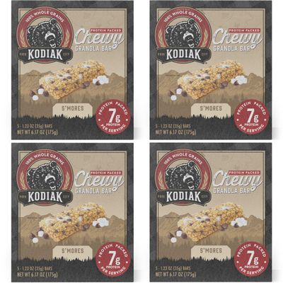 Kodiak Cakes Protein Chewy Granola Bar, S'mores, (Pack of 4 Boxes)