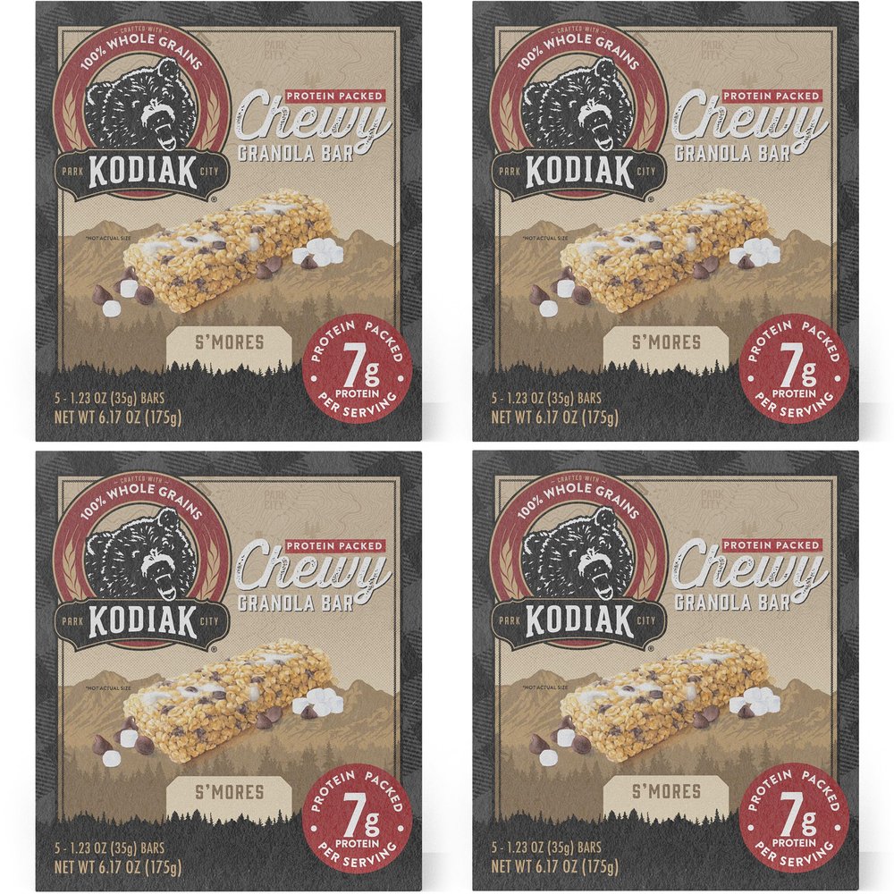 Kodiak Cakes Protein Chewy Granola Bar, S'mores, (Pack of 4 Boxes)