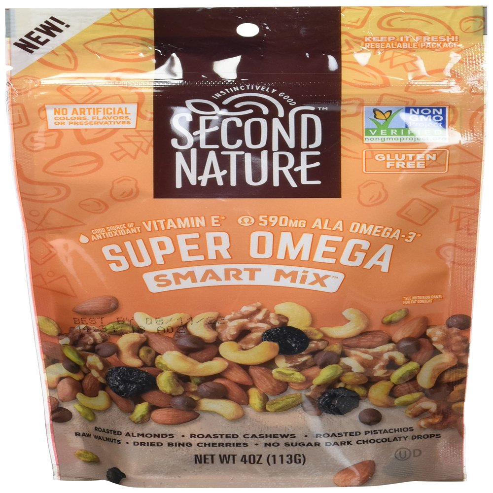 Second Nature Super Omega Smart Snack Mix - 4 oz Individual Snack Packs (Pack of 6) - Certified Gluten-Free Snack, Ideal for Travel Snacks