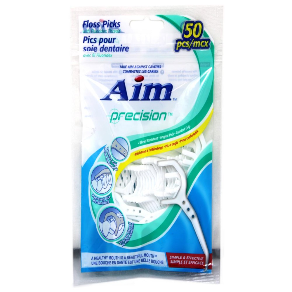 2 Pack of Aim Precision Dental Floss Picks Waxed 60 Each Perfect for Family, Hotel, Travel