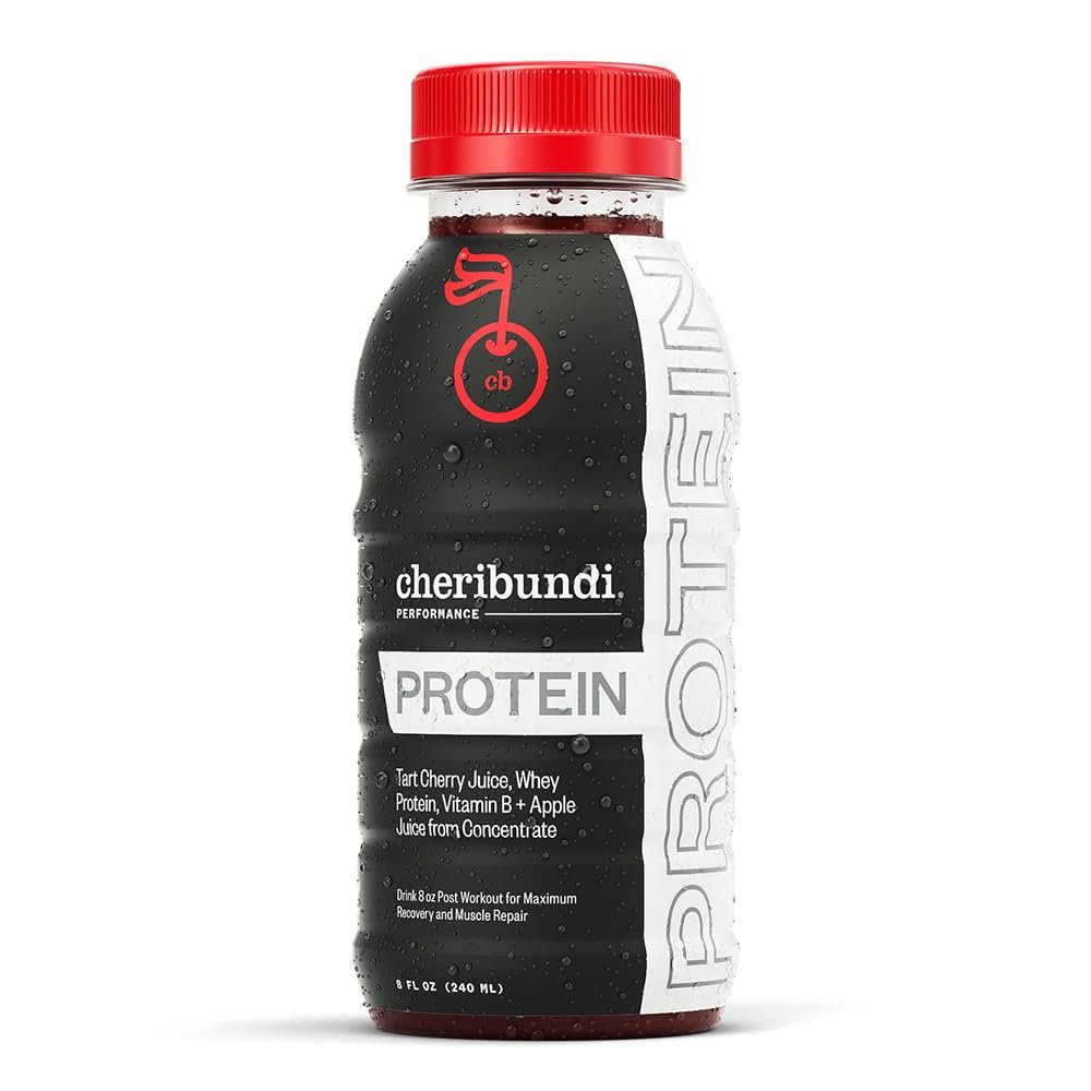 Cheribundi Tart Cherry Juice Protein | Tart Cherry Juice with Whey Protein | Athletes Recovery Drink | Promotes Restorative Sleep, Muscle Recovery & Boosts Athletic Performance | 8 floz (12 Pack)