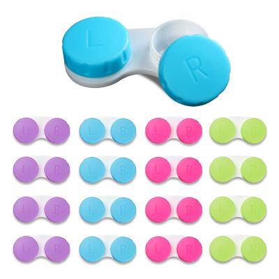 Aoutrow 16 Pack Mini Contact Lens Case Set, Colorful Bulk Box Holder
