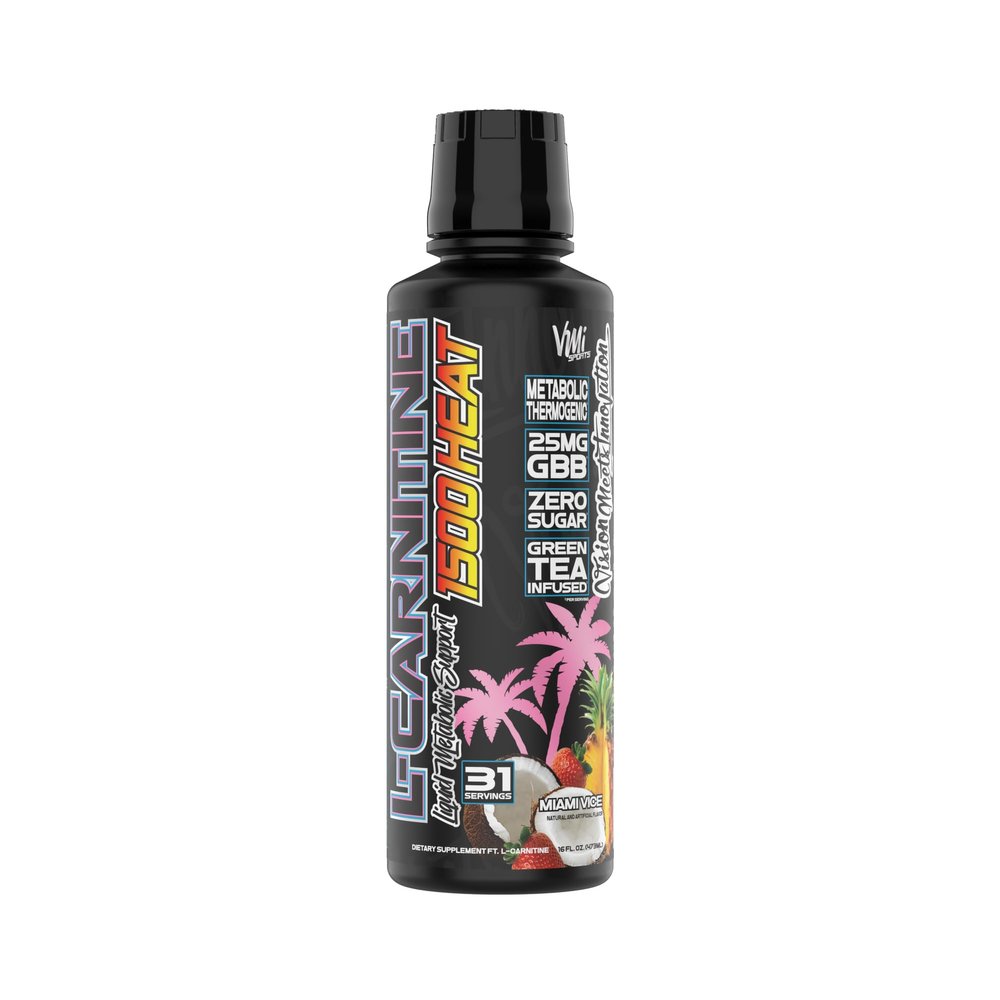 VMI Sports L-Carnitine 1500 Heat Liquid Enhanced Thermogenic | 1500 mg Carnitine | Maximum Absorption Formula | Great Taste for Men & Women | 31 Servings (Miami Vice)