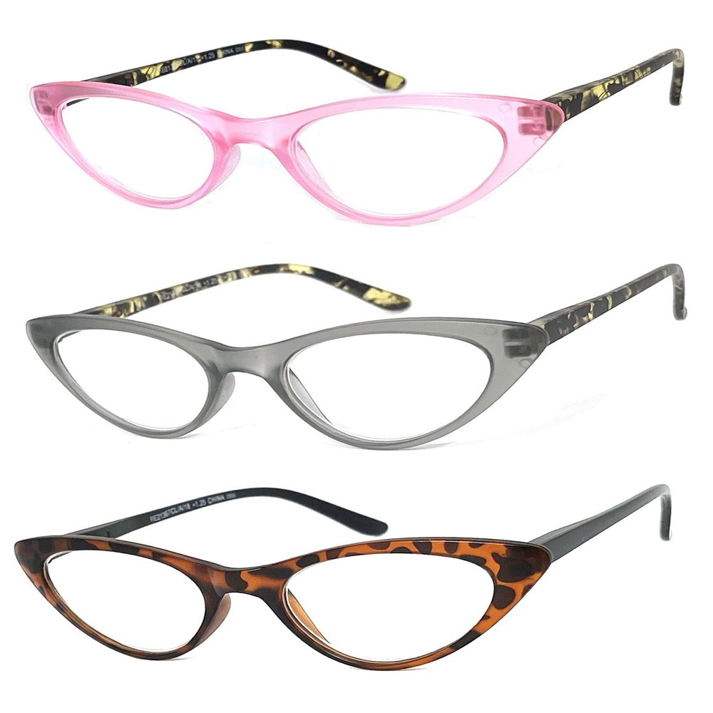 VeryHobby 3 Pairs Combo Retro Woman Cat Eye Full Lens Magnified Reading Glasses Readers Spring Temples (3 Pairs: Pink, Grey & Brown, 3.00)